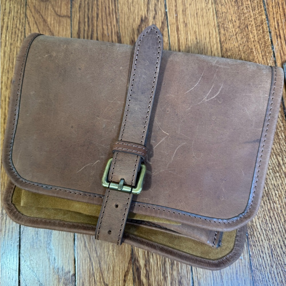 Leather Pouch with Belt Closure Rawhyd Suede Camel For Tobacco Tools Art Drawing